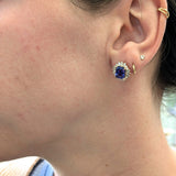 Ayesha 14K Solid Gold Tanzanite Diamond Earrings | Emerald Cut 8x6mm