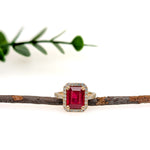 Alma 14K Yellow Gold 4.25cts Madagascar Ruby Diamond Ring | Emerald Cut 10x8mm