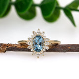 Yashi 14K Yellow Gold Aquamarine Diamond Ring | Oval Shape 7x5mm