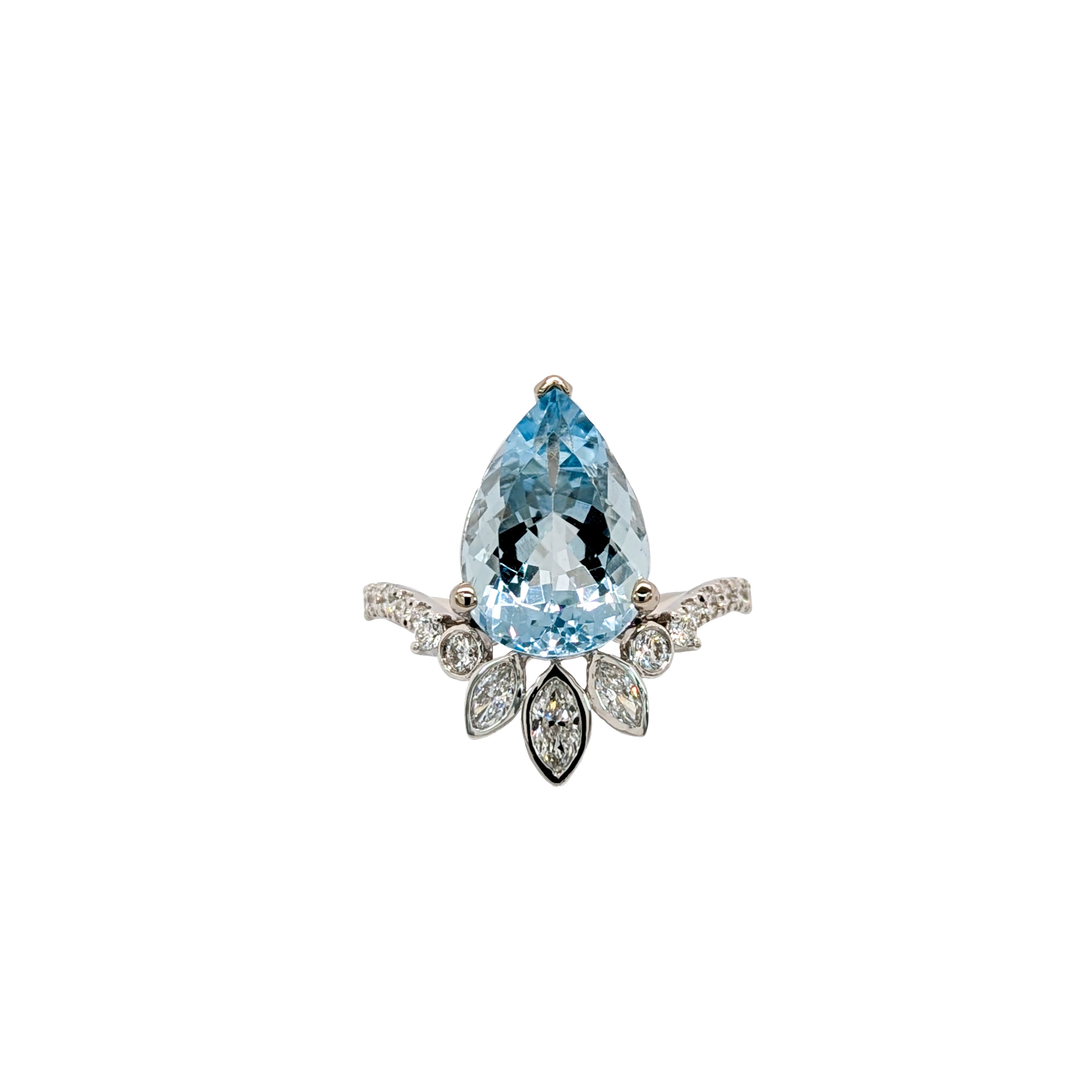 Anisha 14K White Gold 3.43cts Aquamarine Diamond Promise Ring  | Pear Shape 13x9mm