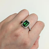 Alka 14K White Gold 2.59cts Indicolite Tourmaline Diamond Ring | Emerald Cut 9x7mm