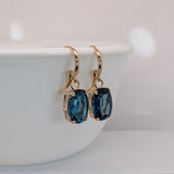 16ct Solitaire London Blue Topaz Earrings in Solid 14K Yellow Gold | OV 14x10mm