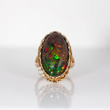 Jane 14K Rose Gold Black Opal Ring Diamonds Ring | Cabochon Gemstone 23.2x13.4mm