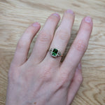 Nivi 14K Yellow Gold 0.82cts Rare Tsavorite Garnet Diamond Ring | Cushion 7x5mm