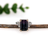 Tessa 14K White Gold Bi-Color Tourmaline Diamond Ring | Emerald Cut 12x8mm