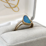 Mabel Australian Boulder Opal Ring with Natural Diamond Accents: 14K Solid Gold