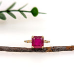 Bhavna 14K Yellow Gold 4.9cts Madagascar Ruby Diamond Ring | Emerald Cut 9mm