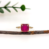 Bhavna 14K Yellow Gold 4.9cts Madagascar Ruby Diamond Ring | Emerald Cut 9mm