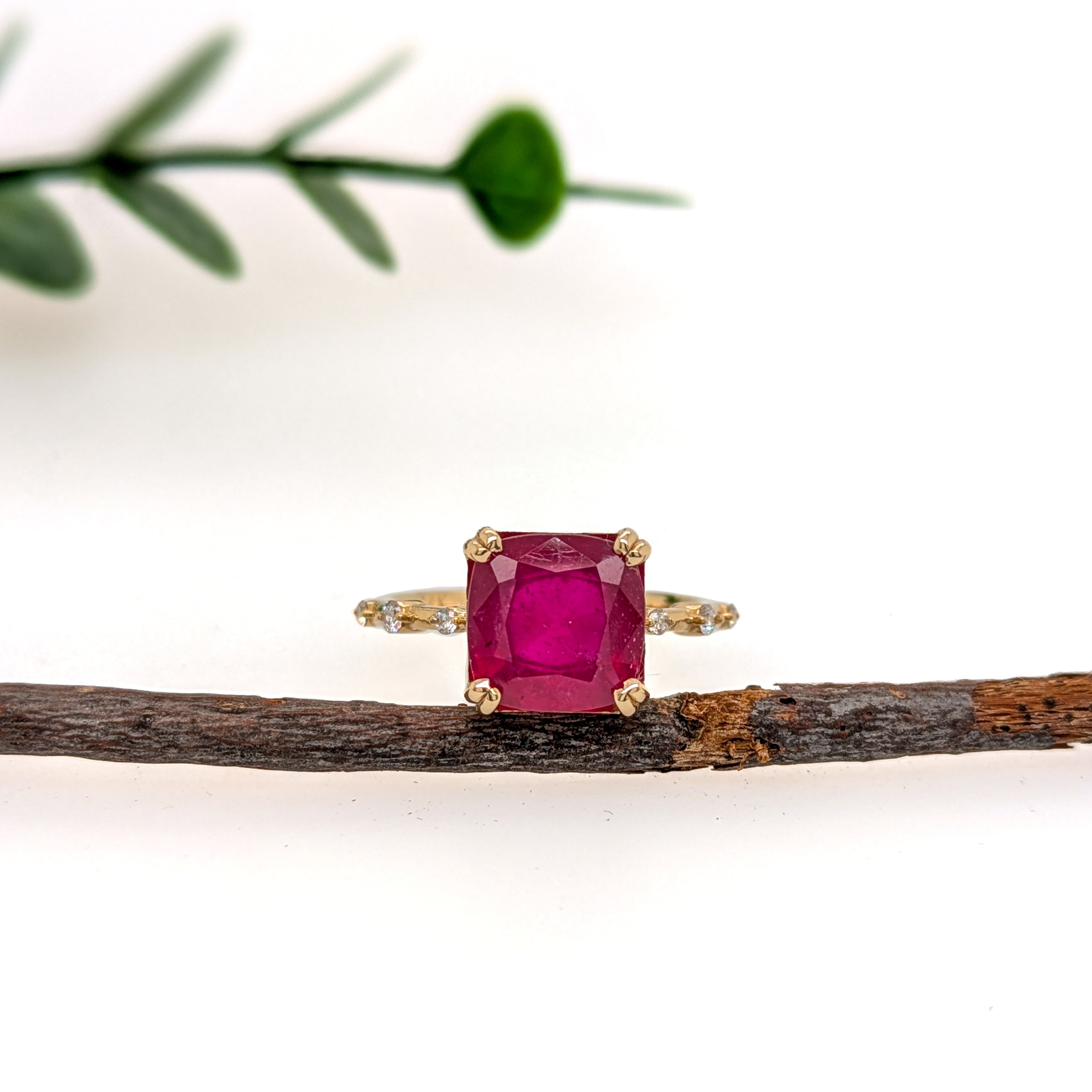 Bhavna 14K Yellow Gold 4.9cts Madagascar Ruby Diamond Ring | Emerald Cut 9mm