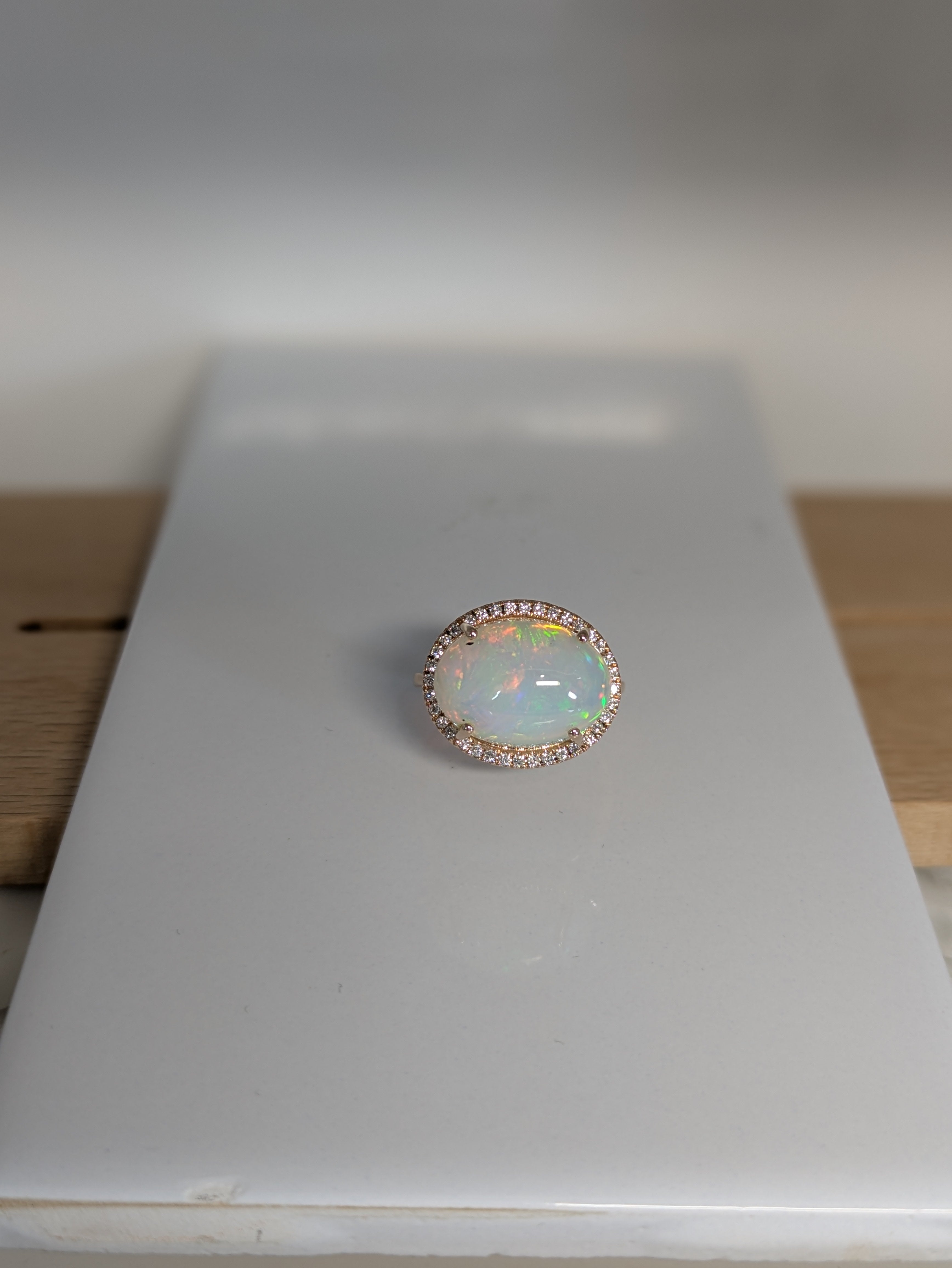 liora 14k yellow gold 6.77cts opal diamond ring | oval 15x12mm