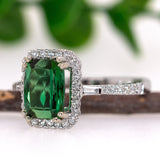 Alka 14K White Gold 2.59cts Indicolite Tourmaline Diamond Ring | Emerald Cut 9x7mm