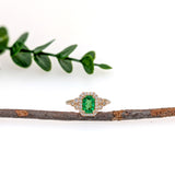 Nivi 14K Yellow Gold 0.82cts Rare Tsavorite Garnet Diamond Ring | Cushion 7x5mm