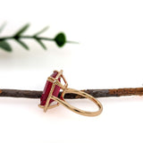Aadhira 14K Yellow Gold 11.53cts Madagascar Ruby Diamond Ring | Emerald Cut 14x11mm