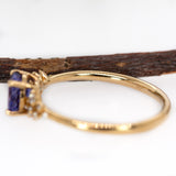 Dainty Tanzanite Ring W Natural Diamond Accents in 14K Solid Gold | Round 5.6mm