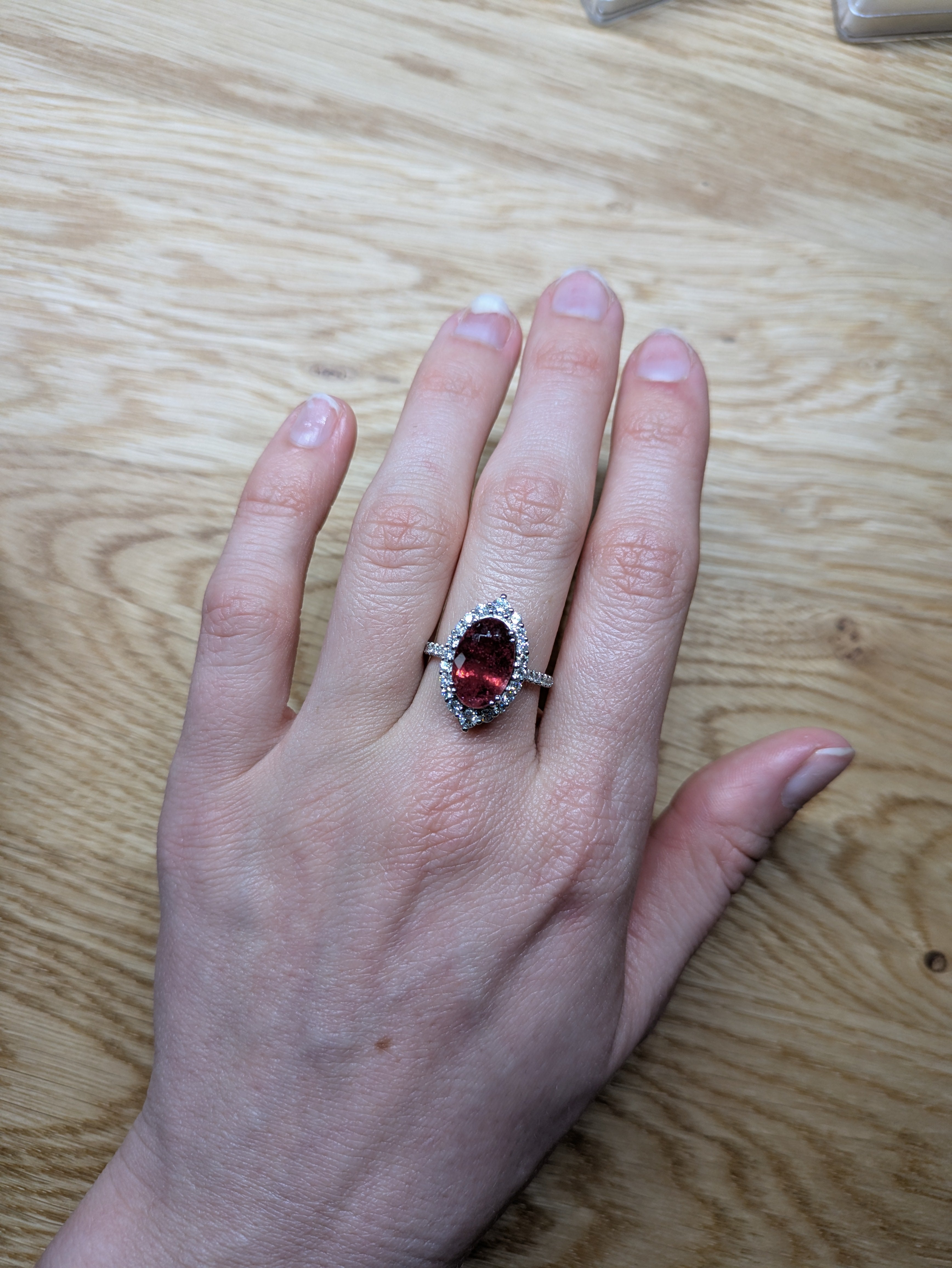 laya 14k white gold 4.52cts rubellite diamond ring | oval 13.3x8.6mm