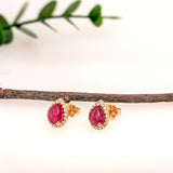 Madagascar Ruby Earrings w Diamond Halo in Solid 14K Gold | PE 8x6mm