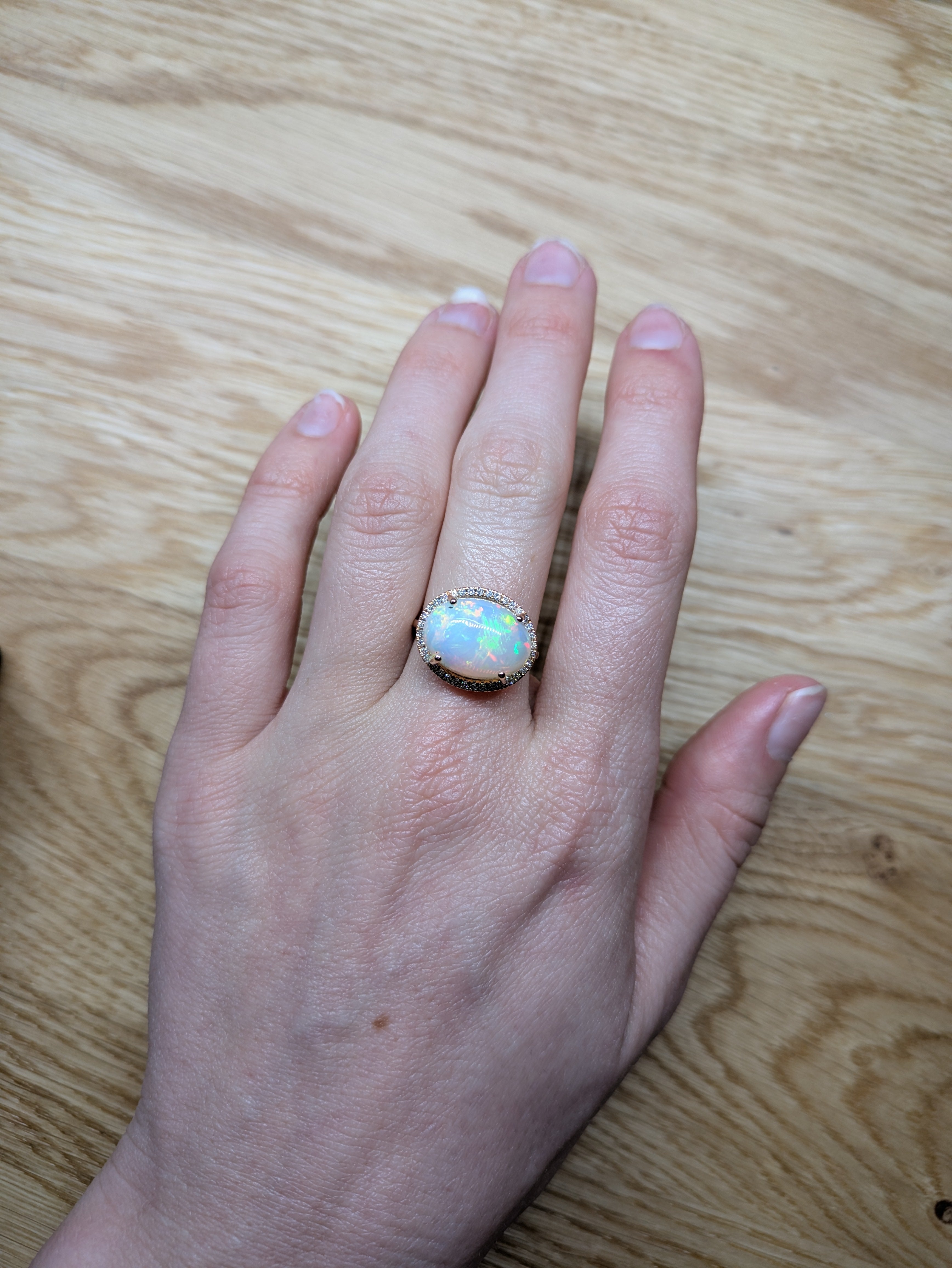 liora 14k yellow gold 6.77cts opal diamond ring | oval 15x12mm