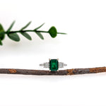 Femila 14K White Gold 1.5cts Zambian Emerald Diamond Ring | Emerald Cut 8x6mm
