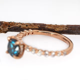 Manvi 14K Rose Gold Blue Diamond and White Diamond Ring | Round 6.45mm