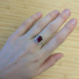 Alma 14K Yellow Gold 4.25cts Madagascar Ruby Diamond Ring | Emerald Cut 10x8mm