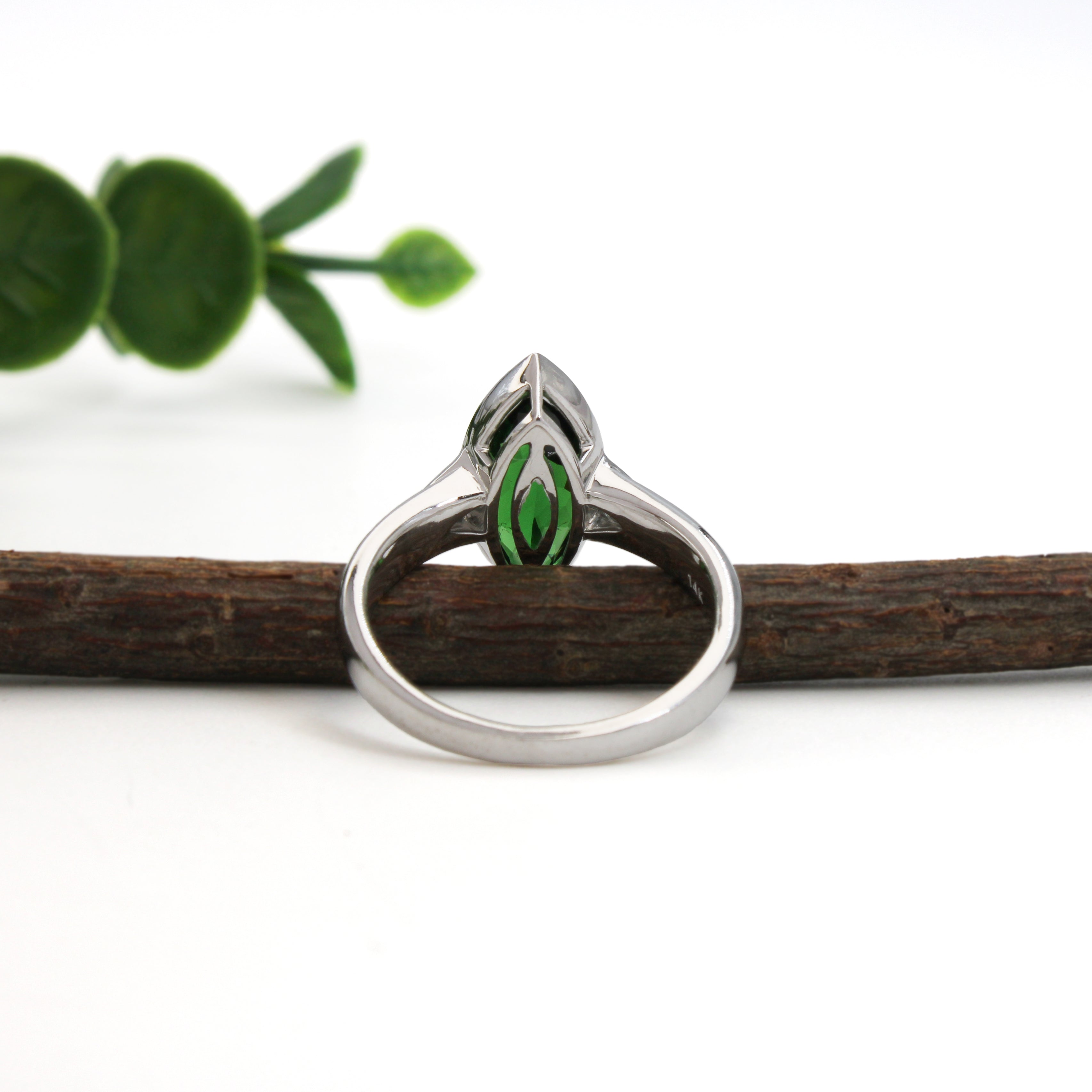 Saksha 14K White Gold 2.84cts Tsavorite Diamond Engagement Ring | Marquise 14X6.5mm