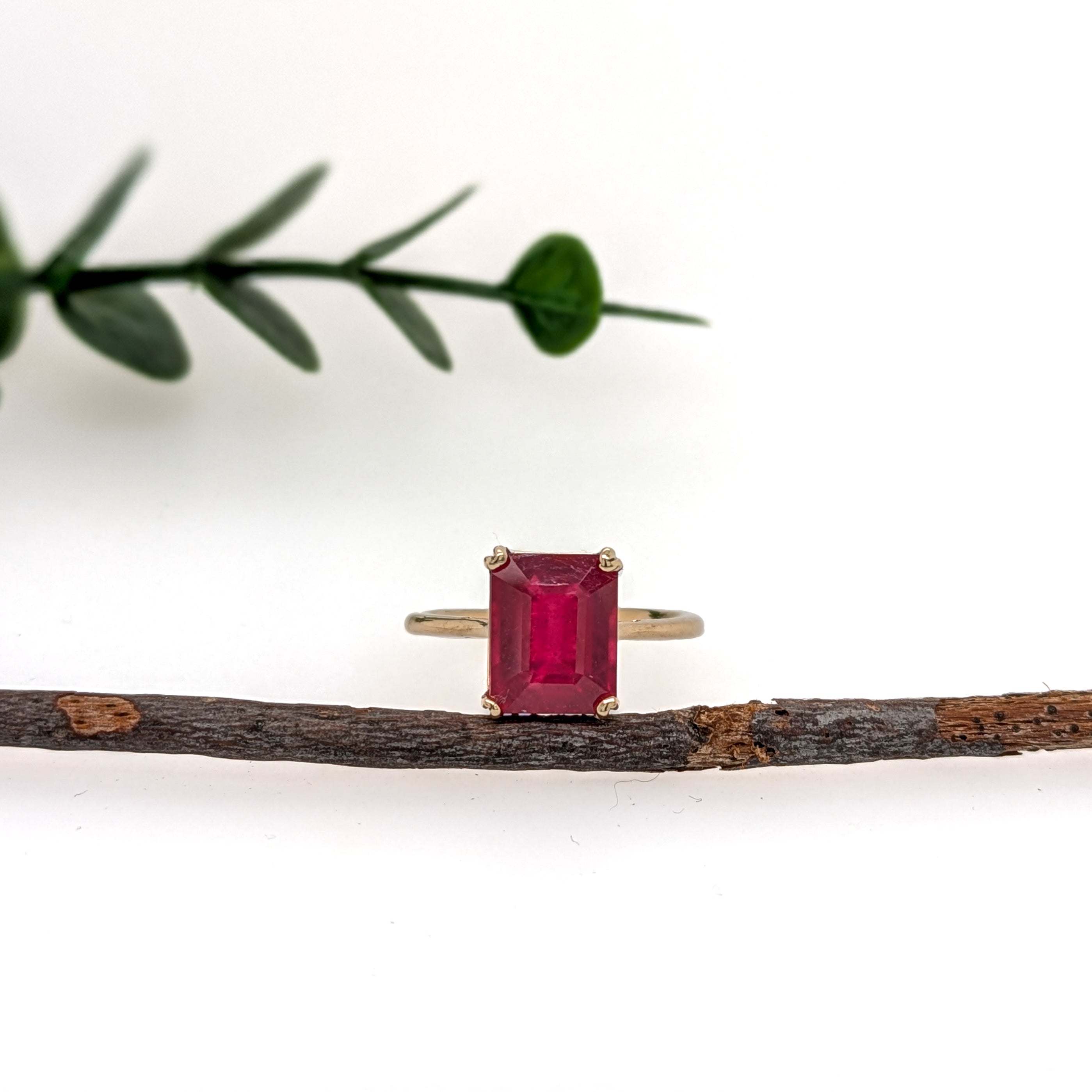 Sofia 14K Yellow Gold 4.81cts Madagascar Ruby Ring | Emerald Cut 10x8mm