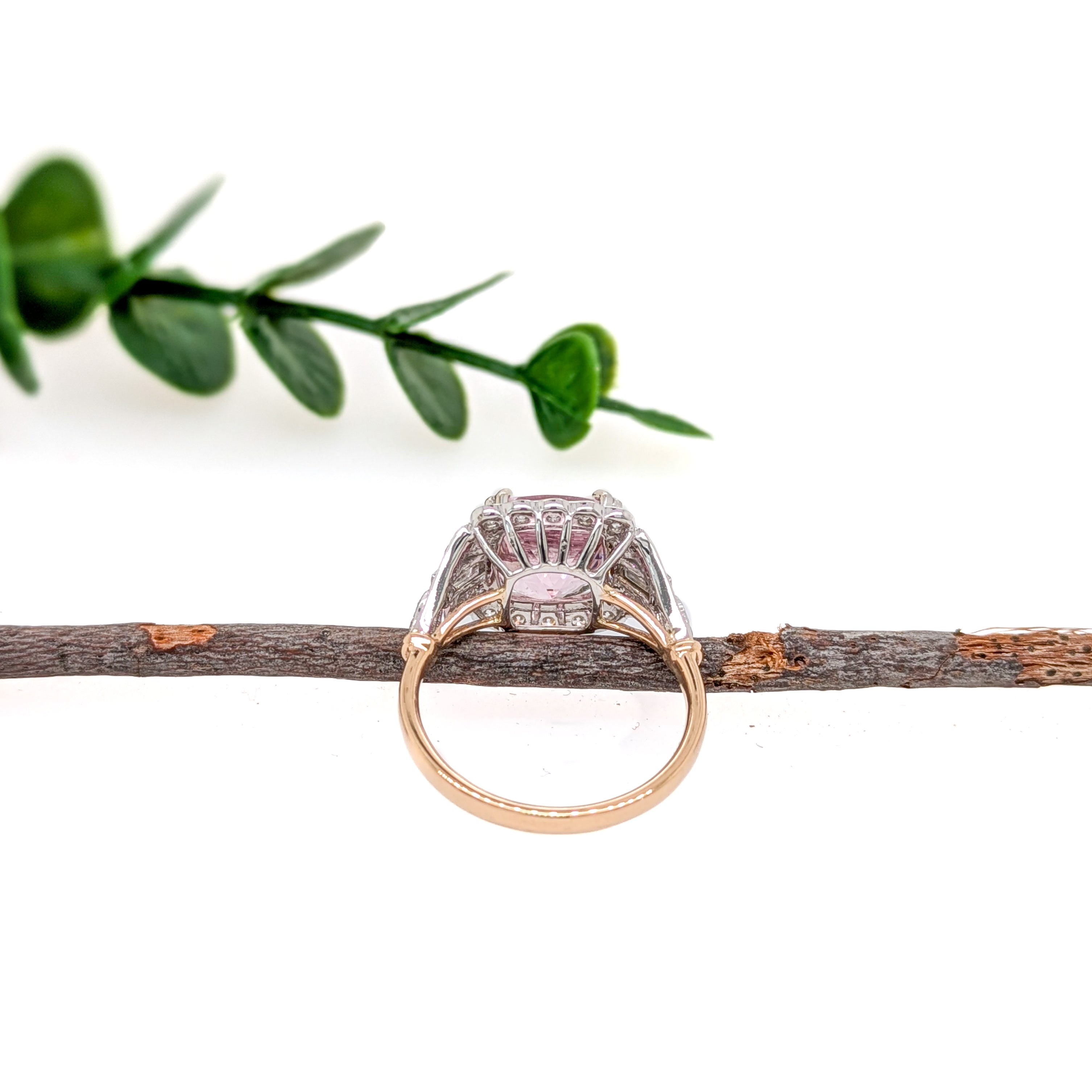 Lara 14K Dual White Yellow Gold 2.97cts Cor de Rosa Morganite Diamond Ring | Cushion 9mm