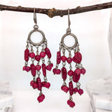 Pink Stone Chandelier Earrings in Solid Silver | Dangle Earrings | Chunky Silver Jewelry