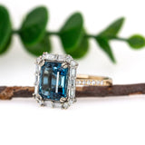 Kashvi 14K Yellow and White Gold London Blue Topaz Diamond Ring | Emerald Cut 11x9mm