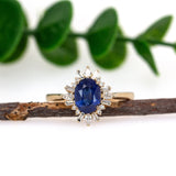 Advika 14K Yellow Gold Ceylon Sapphire Diamond Ring | Oval 8x6mm
