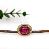 Mona 14K Yellow Gold 11.3cts Rubellite Tourmaline Diamond Halo Ring | Oval 16.5x13mm