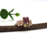adny 14k rose gold 2.61cts bi-color tourmaline diamond ring | emerald cut 10.3x6.2mm