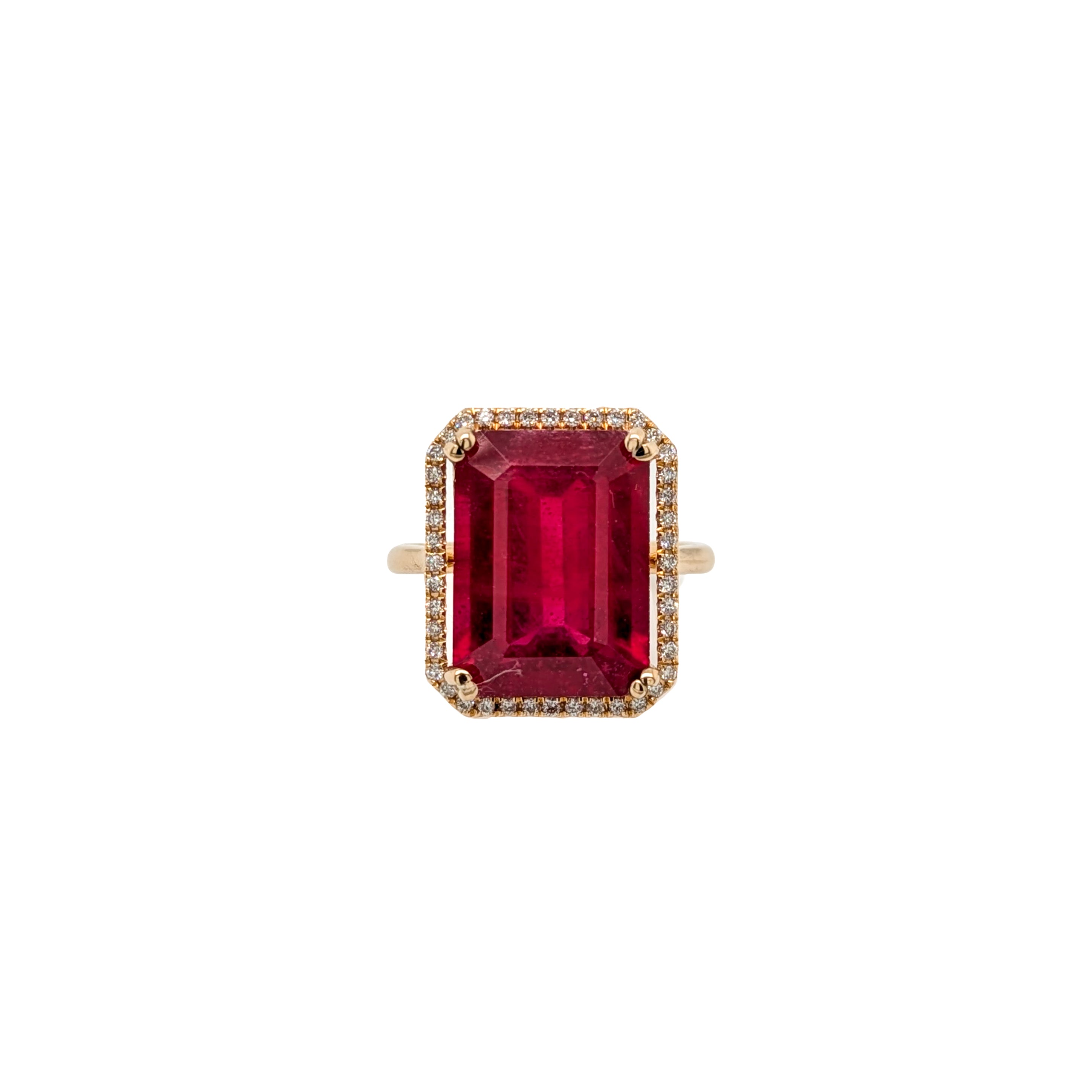 Aadhira 14K Yellow Gold 11.53cts Madagascar Ruby Diamond Ring | Emerald Cut 14x11mm