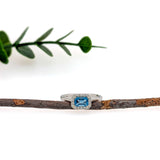 Ella 14K White Gold 0.46cts Aquamarine Diamond Wedding Ring | Emerald Cut 6x4mm