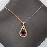 Riya 14K White Gold Rubellite Tourmaline Diamond Pendant | Round 6mm