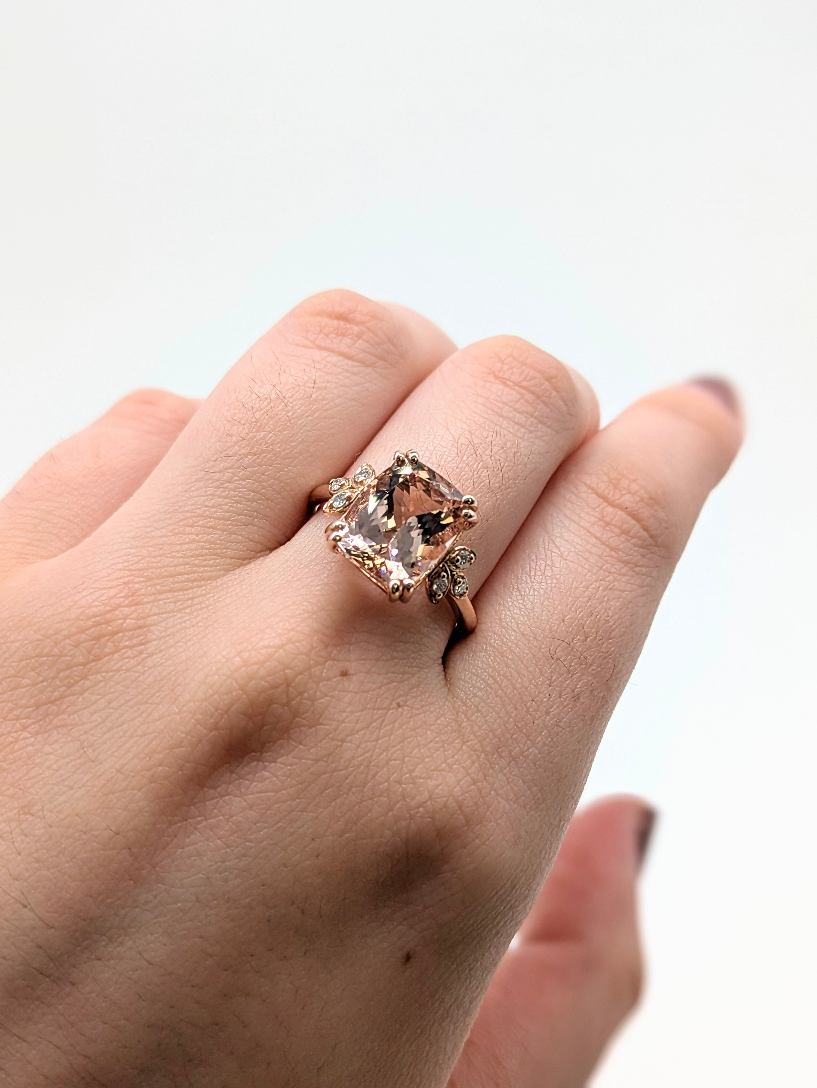 Tenu 14K Rose Gold 4.16cts Morganite Diamond Ring | Cushion 11x9mm