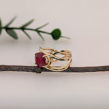 4.7cts Solitaire Ruby Ring in Solid 14k Yellow Gold | OV 11.5x8mm | Bypass Ring