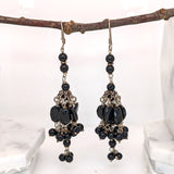 Black Stone Chandelier Earrings in Solid Silver | Dangle Earrings | Chunky Silver Jewelry