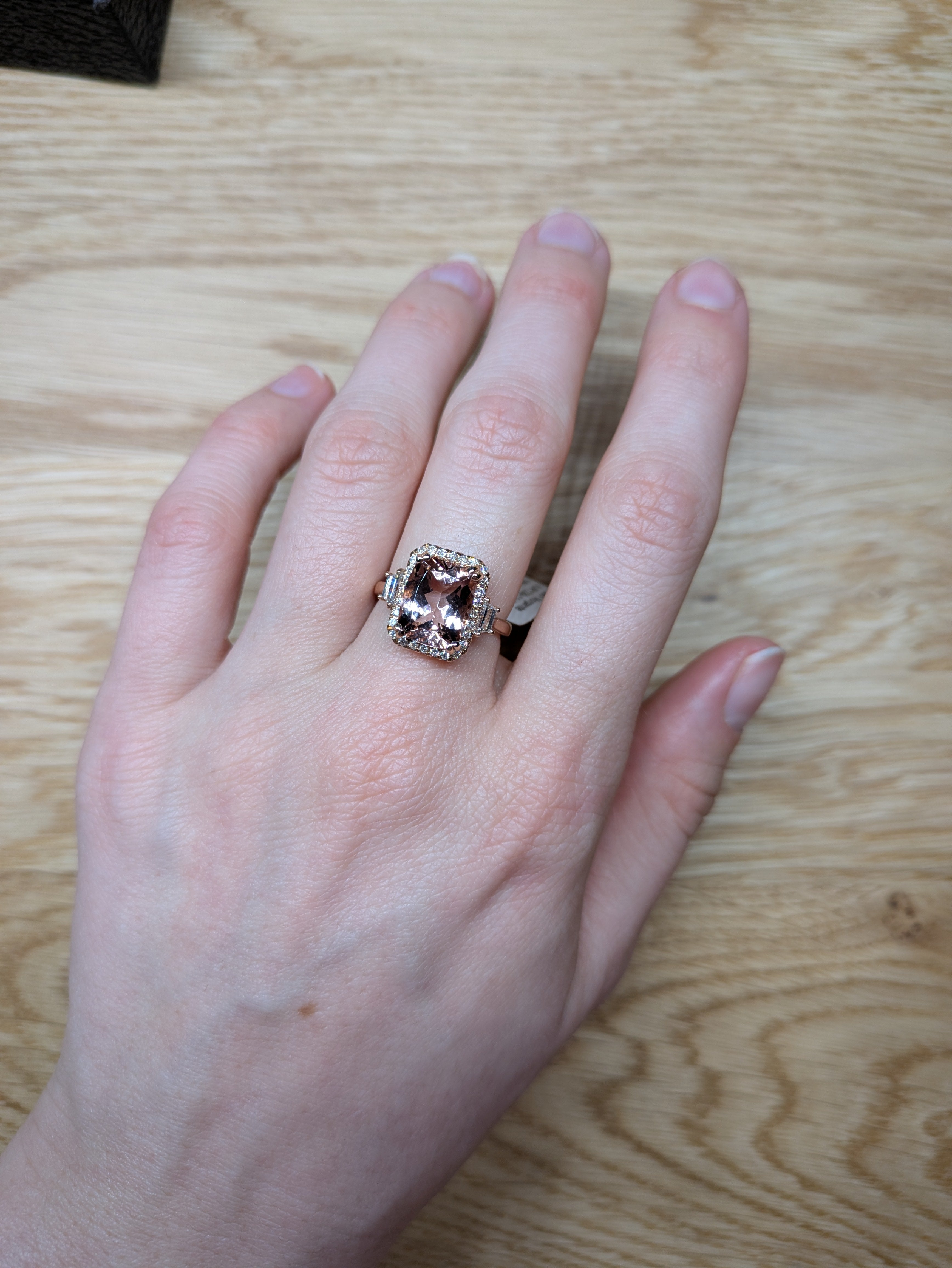 Stella 14K Rose Gold 3.7cts Peach Morganite Diamond Ring | Cushion 11x8mm