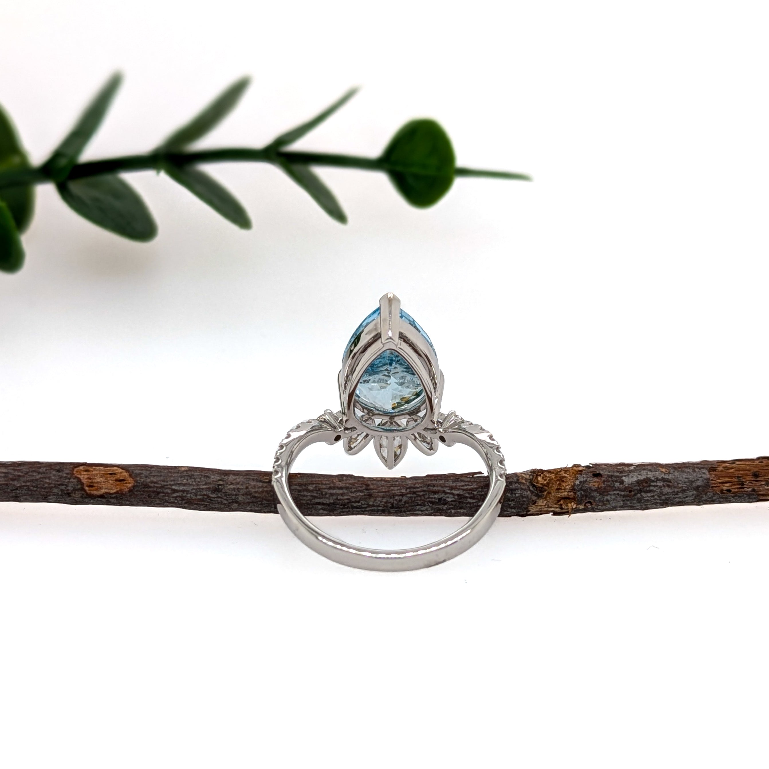 Anisha 14K White Gold 3.43cts Aquamarine Diamond Promise Ring  | Pear Shape 13x9mm