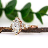 Engagement Ring | 14K Rose Gold Lab-Created Diamond Natural Diamond Ring | MQ 12x6mm