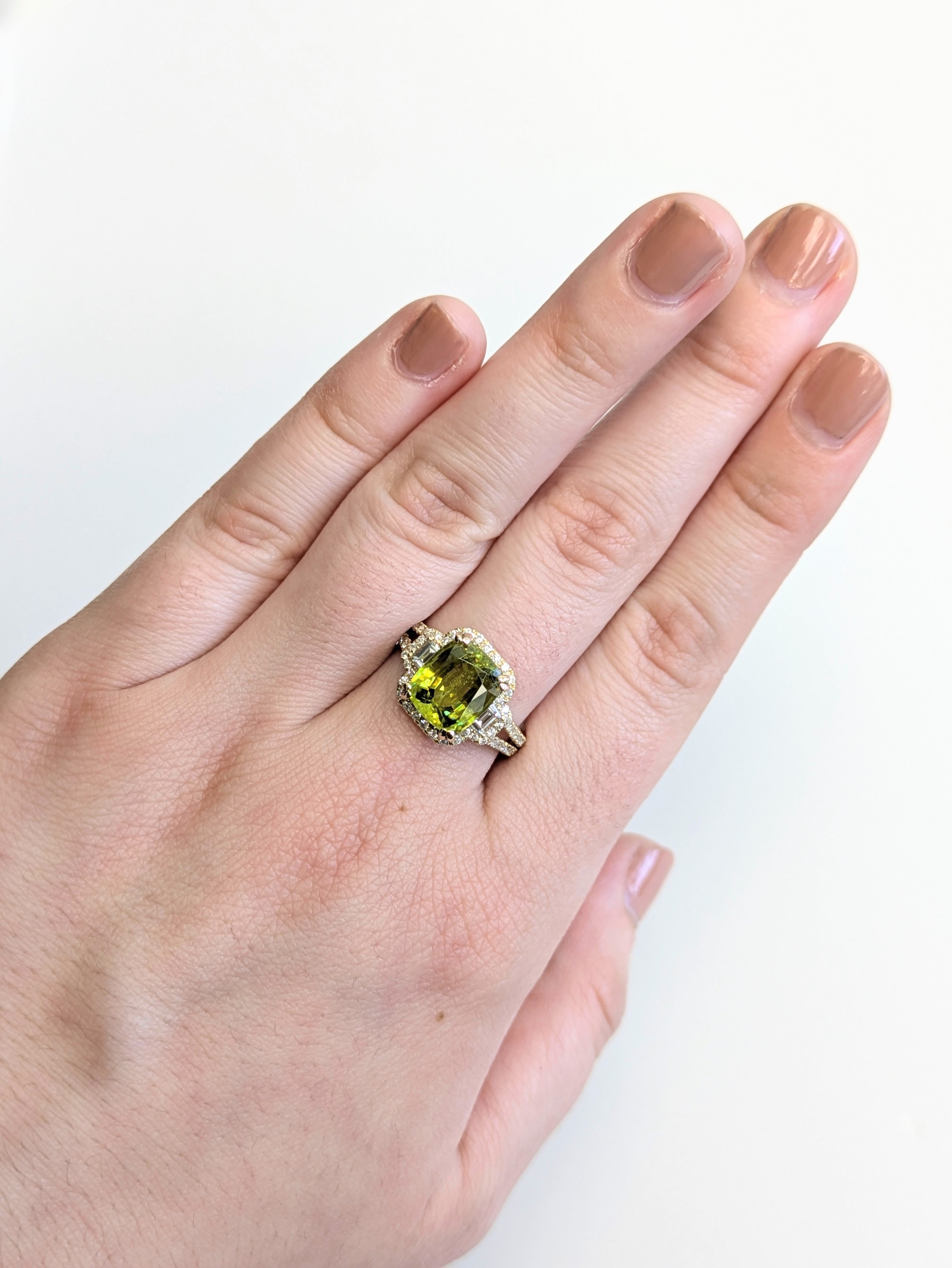 Adhya 14K Yellow Gold 3.63cts Sphene Diamond Ring | Cushion Cut 9x7mm