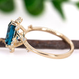 Llyas 14K Yellow Gold 2.55cts London Blue Topaz Diamond Ring | Cushion 9x7mm