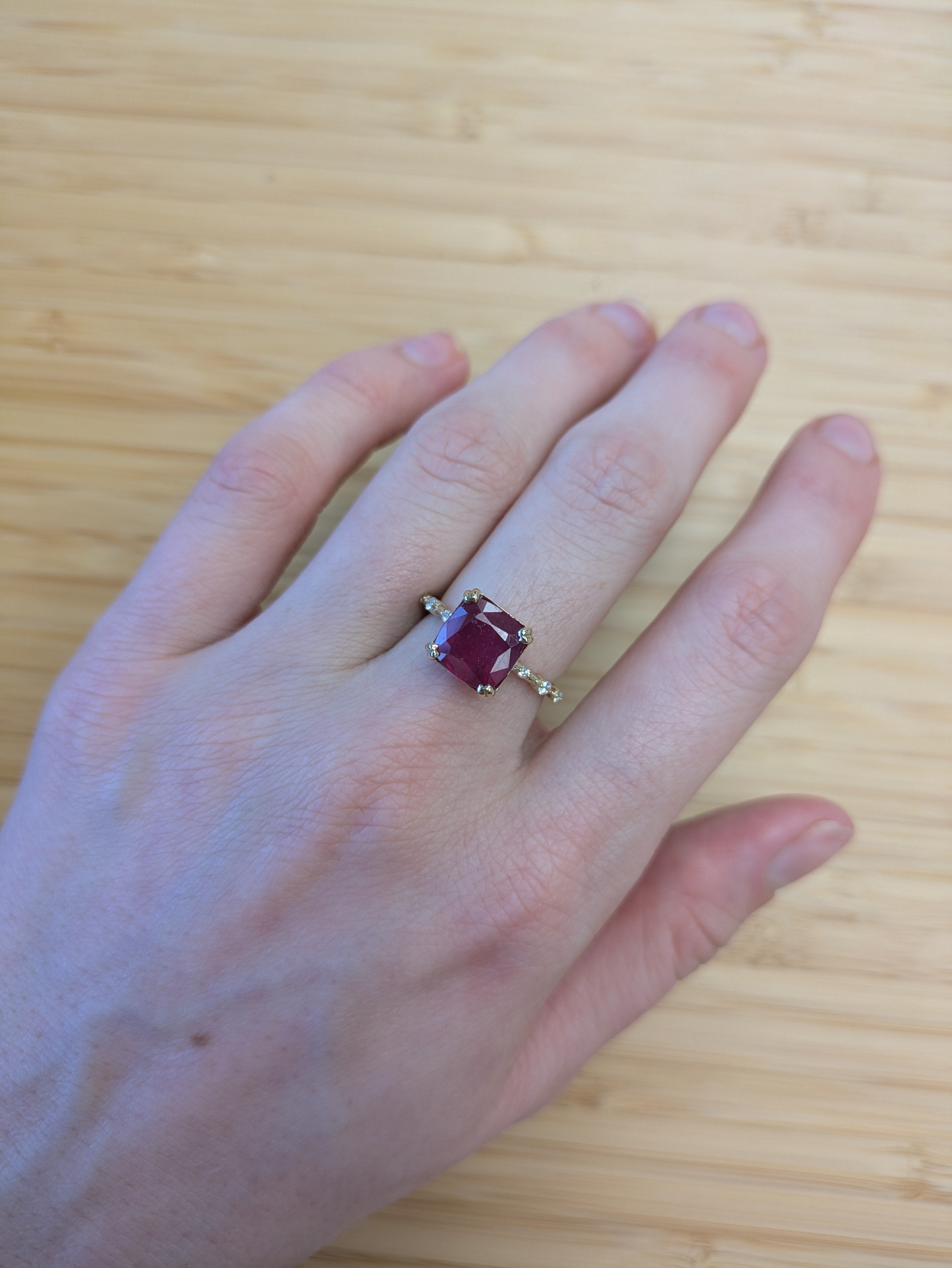 Bhavna 14K Yellow Gold 4.9cts Madagascar Ruby Diamond Ring | Emerald Cut 9mm