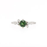 Dainty Green Tsavorite Ring w Natural Diamond Accents in Solid 14k Gold | RD 5mm