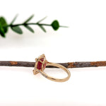 Alma 14K Yellow Gold 4.25cts Madagascar Ruby Diamond Ring | Emerald Cut 10x8mm