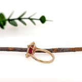 Alma 14K Yellow Gold 4.25cts Madagascar Ruby Diamond Ring | Emerald Cut 10x8mm