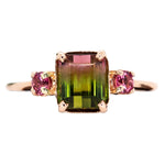 Avila 14K Rose Gold 3.55cts Bi-color Tourmaline Diamond Ring w 3mm Pink Tourmaline Accents | Emerald Cut - 9x6mm