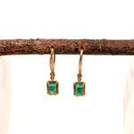 dina 14k yellow gold 0.07cts emerald diamond hoop earrings | emerald cut 7x5mm