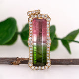 10ct Watermelon Tourmaline Pendant 14K Yellow Gold with Natural Earth Mined Diamonds | EM 26.5x8mm